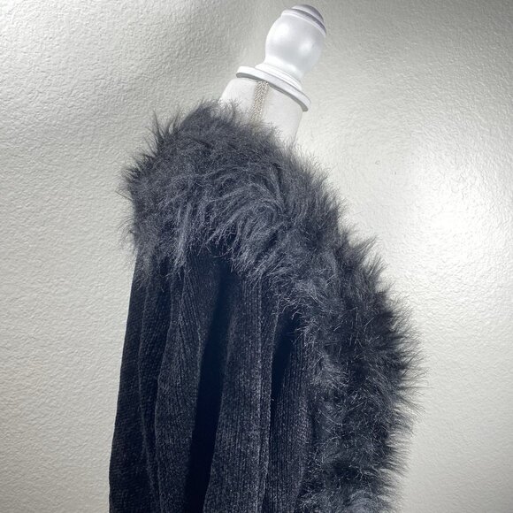 Lisa International Blazer Coat Women's Black Sz XL Faux Fur Trim Mob Wife VTG - Picture 6 of 12